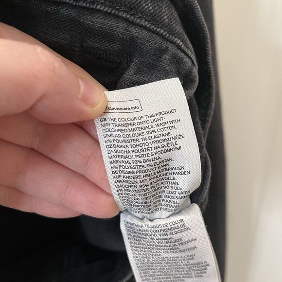 H&M Black Denim Jean Bad Vibes Check Your Ego Graphic Jacket Womens Size L - Picture 7 of 11